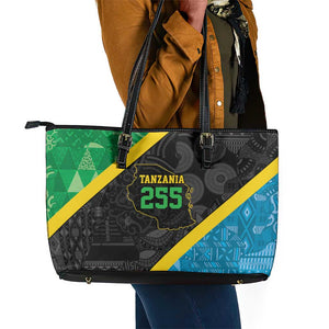 Tanzania 255 Leather Tote Bag African Mix Pattern Flag Motif - African Pride