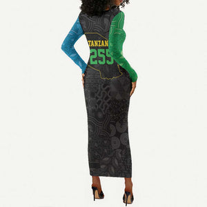 Tanzania 255 Long Sleeve Bodycon Dress African Mix Pattern Flag Motif - African Pride