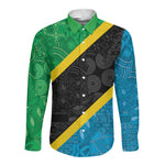Tanzania 255 Long Sleeve Button Shirt African Mix Pattern Flag Motif - African Pride