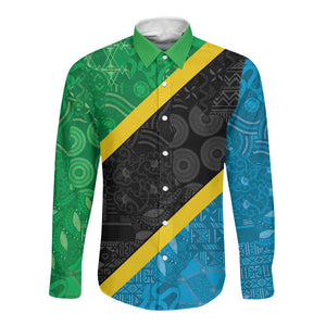 Tanzania 255 Long Sleeve Button Shirt African Mix Pattern Flag Motif - African Pride