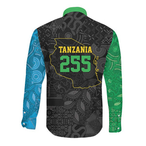 Tanzania 255 Long Sleeve Button Shirt African Mix Pattern Flag Motif - African Pride