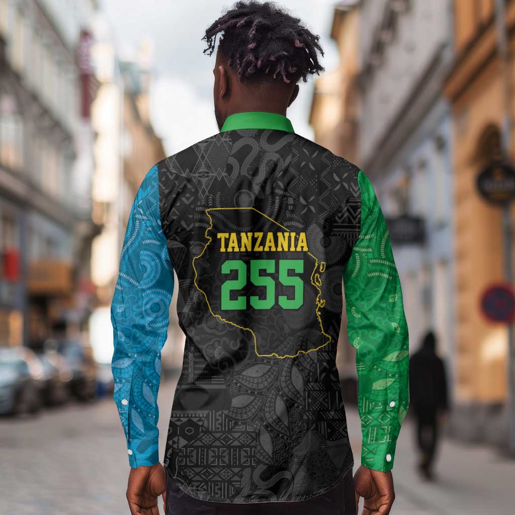 Tanzania 255 Long Sleeve Button Shirt African Mix Pattern Flag Motif - African Pride