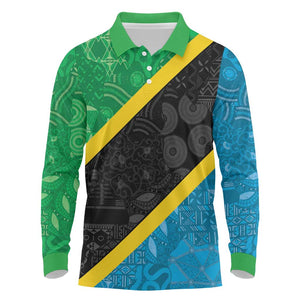 Tanzania 255 Long Sleeve Polo Shirt African Mix Pattern Flag Motif - African Pride