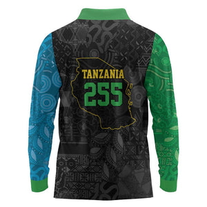 Tanzania 255 Long Sleeve Polo Shirt African Mix Pattern Flag Motif - African Pride