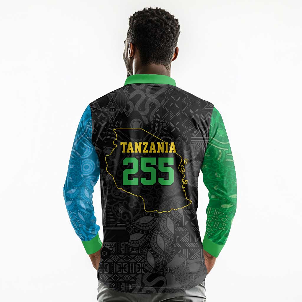 Tanzania 255 Long Sleeve Polo Shirt African Mix Pattern Flag Motif - African Pride
