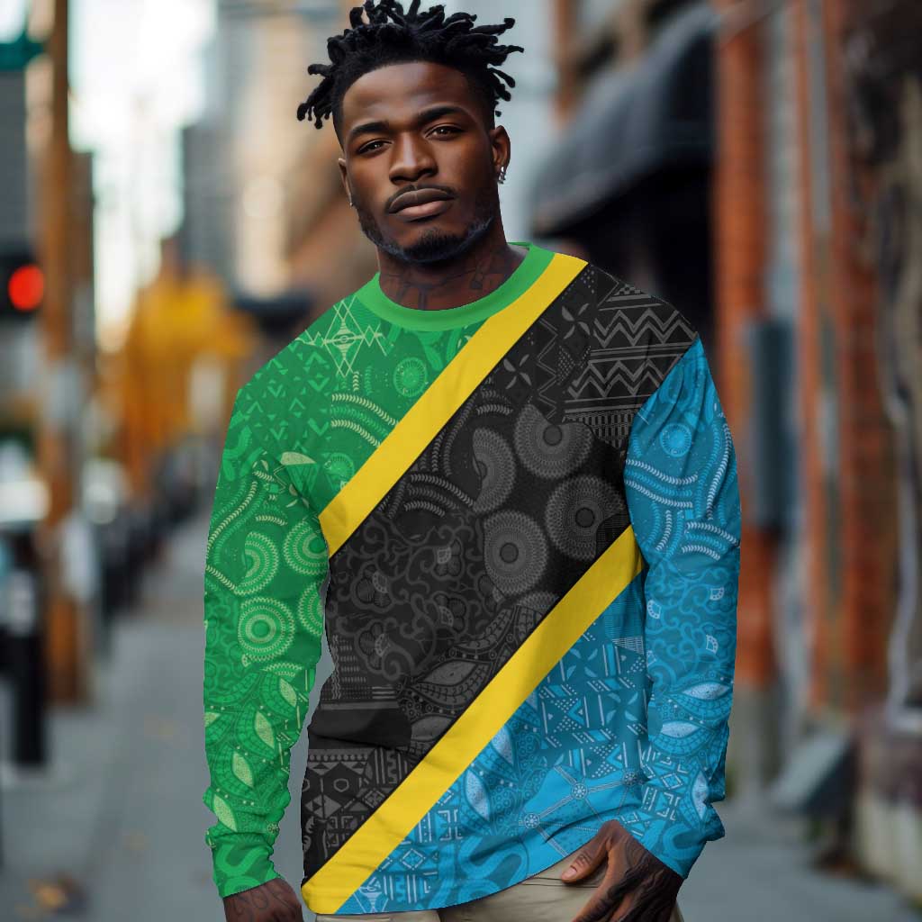 Tanzania 255 Long Sleeve Shirt African Mix Pattern Flag Motif - African Pride