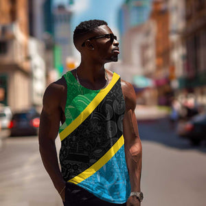 Tanzania 255 Men Tank Top African Mix Pattern Flag Motif - African Pride