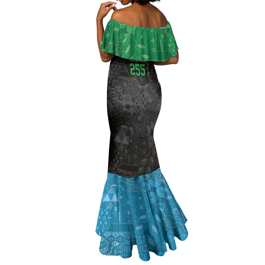 Tanzania 255 Mermaid Dress African Mix Pattern Flag Motif - African Pride