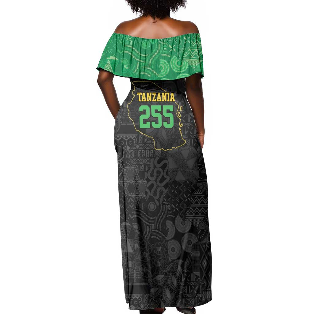 Tanzania 255 Off Shoulder Maxi Dress African Mix Pattern Flag Motif - African Pride