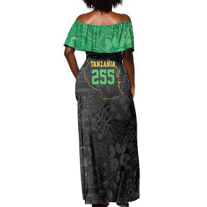 Tanzania 255 Off Shoulder Maxi Dress African Mix Pattern Flag Motif - African Pride