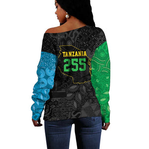 Tanzania 255 Off Shoulder Sweater African Mix Pattern Flag Motif - African Pride