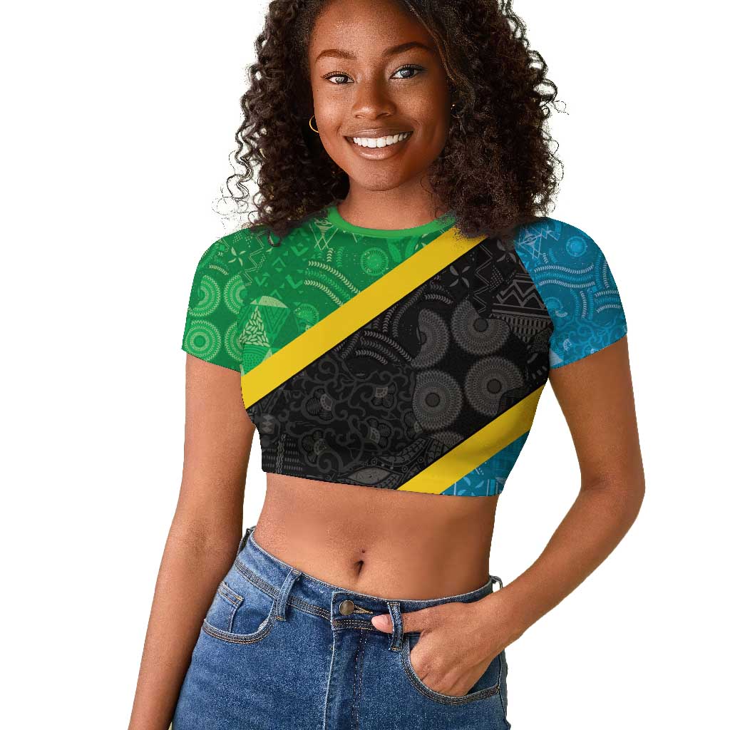 Tanzania 255 Raglan Cropped T shirt African Mix Pattern Flag Motif - African Pride