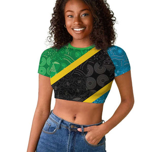 Tanzania 255 Raglan Cropped T shirt African Mix Pattern Flag Motif - African Pride
