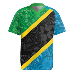 Tanzania 255 Rugby Jersey African Mix Pattern Flag Motif - African Pride