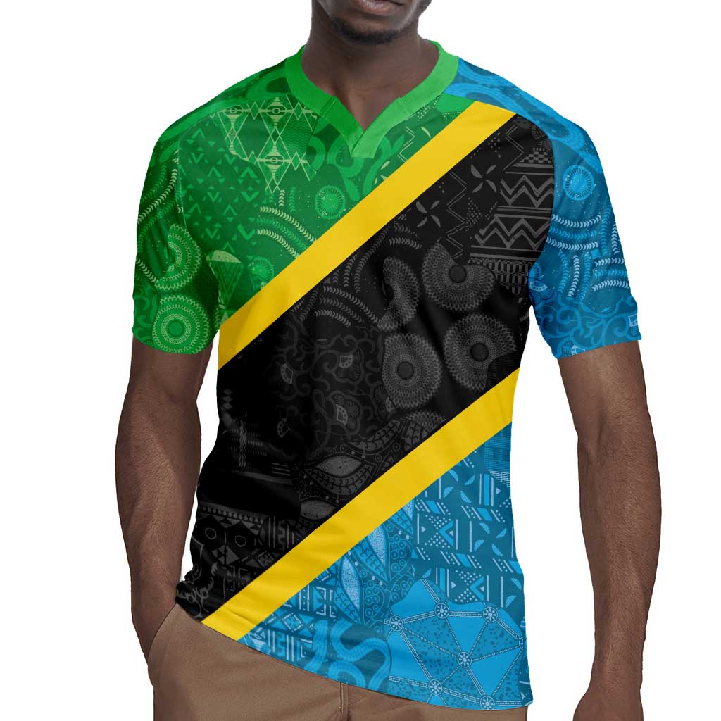 Tanzania 255 Rugby Jersey African Mix Pattern Flag Motif - African Pride