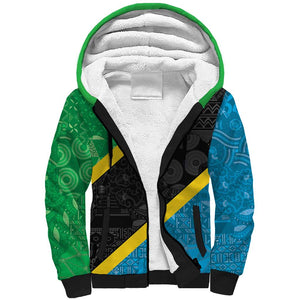 Tanzania 255 Sherpa Hoodie African Mix Pattern Flag Motif - African Pride