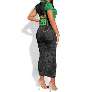 Tanzania 255 Short Sleeve Bodycon Dress African Mix Pattern Flag Motif - African Pride