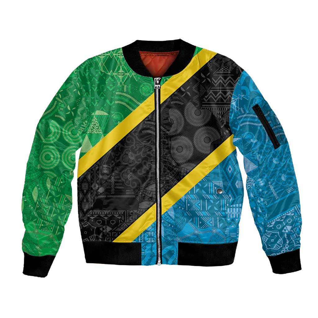 Tanzania 255 Sleeve Zip Bomber Jacket African Mix Pattern Flag Motif - African Pride