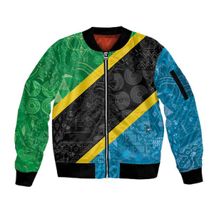 Tanzania 255 Sleeve Zip Bomber Jacket African Mix Pattern Flag Motif - African Pride