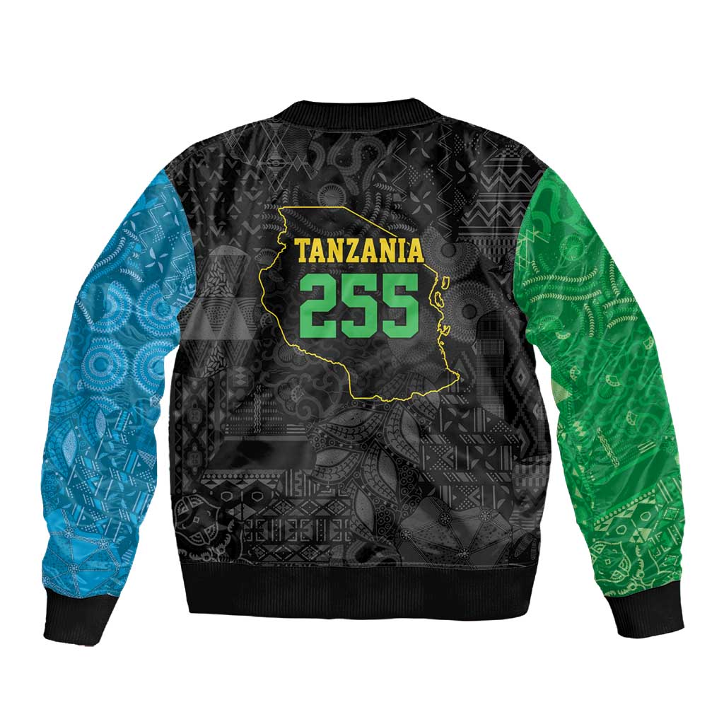 Tanzania 255 Sleeve Zip Bomber Jacket African Mix Pattern Flag Motif - African Pride