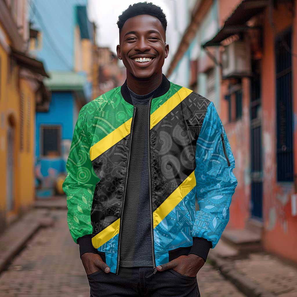 Tanzania 255 Sleeve Zip Bomber Jacket African Mix Pattern Flag Motif - African Pride