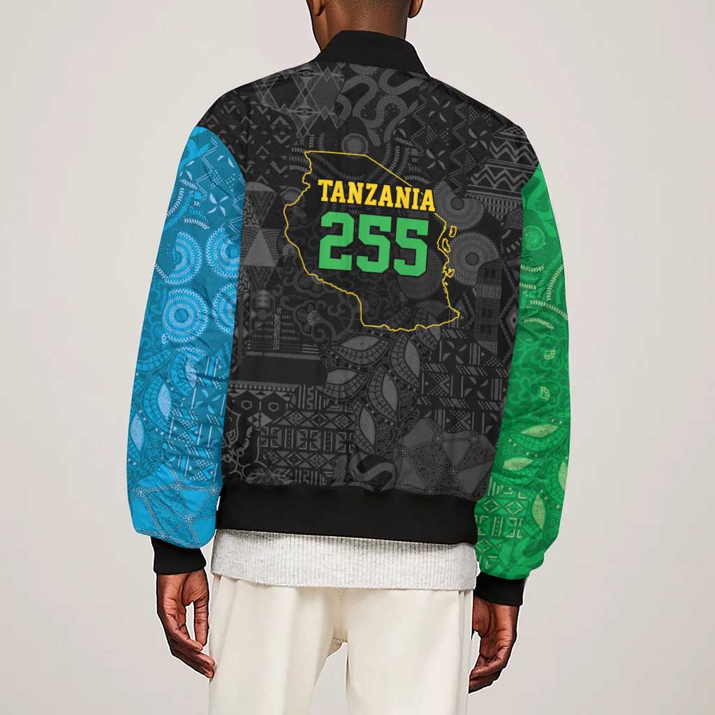 Tanzania 255 Sleeve Zip Bomber Jacket African Mix Pattern Flag Motif - African Pride