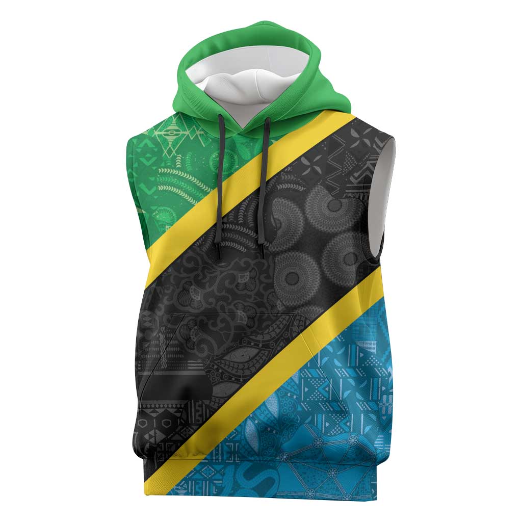 Tanzania 255 Sleeveless Hoodie African Mix Pattern Flag Motif - African Pride