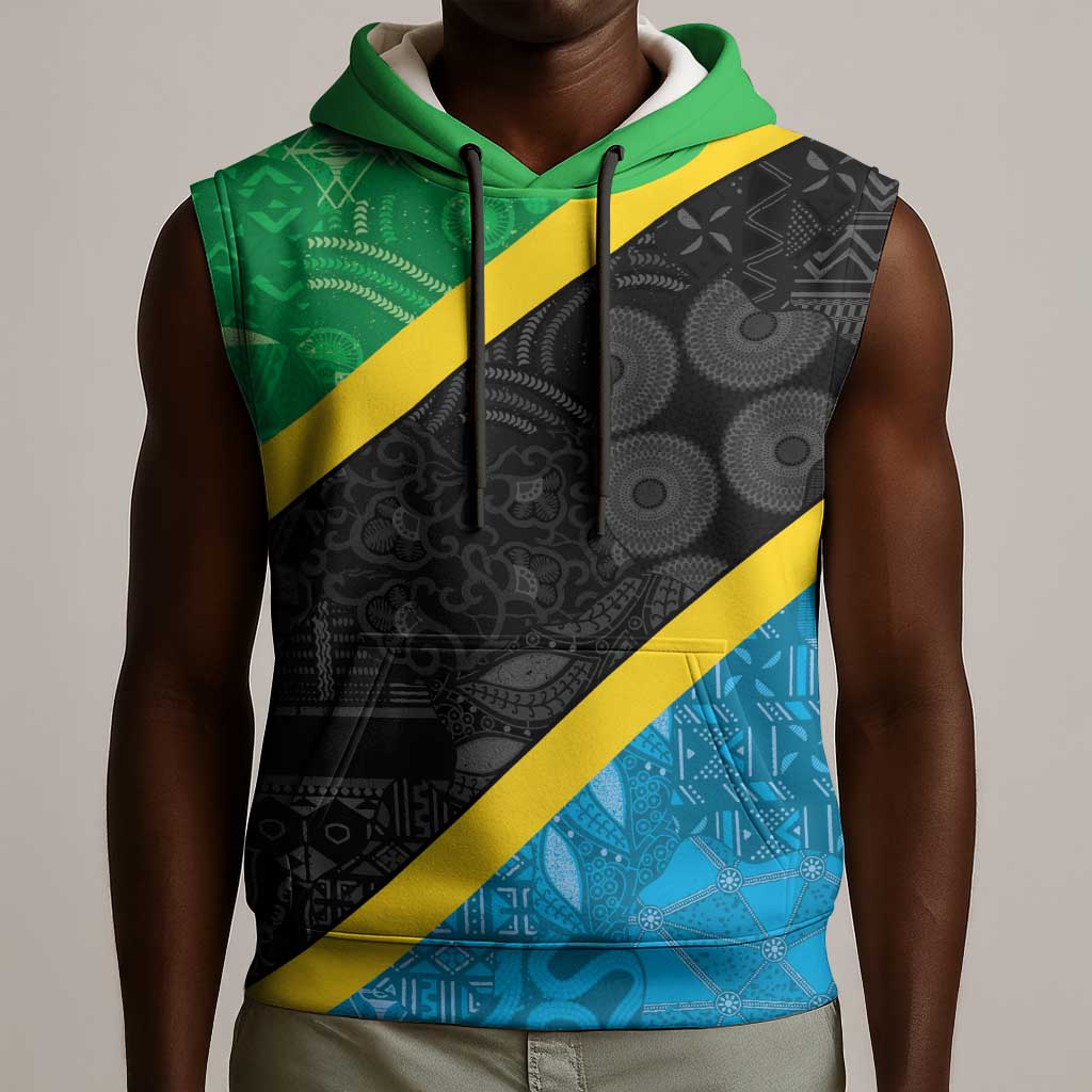 Tanzania 255 Sleeveless Hoodie African Mix Pattern Flag Motif - African Pride