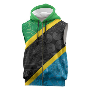 Tanzania 255 Sleeveless Zip Hoodie African Mix Pattern Flag Motif - African Pride