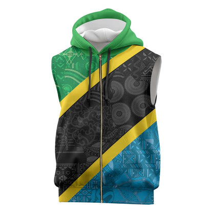 Tanzania 255 Sleeveless Zip Hoodie African Mix Pattern Flag Motif - African Pride