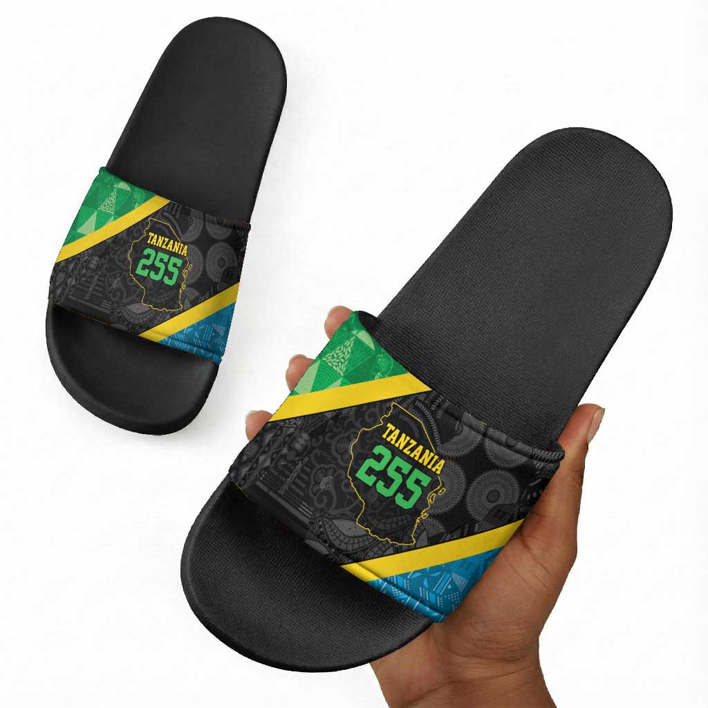Tanzania 255 Slide Sandals African Mix Pattern Flag Motif