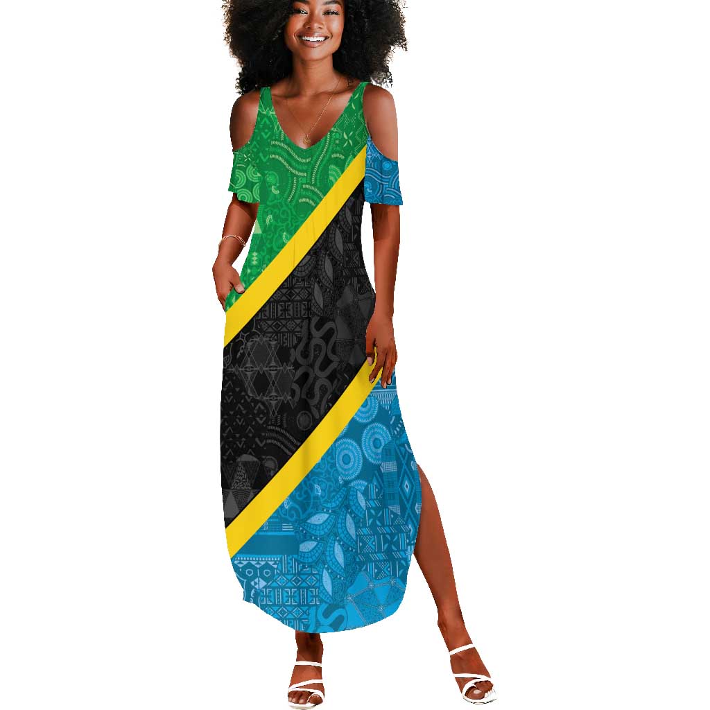 Tanzania 255 Summer Maxi Dress African Mix Pattern Flag Motif - African Pride