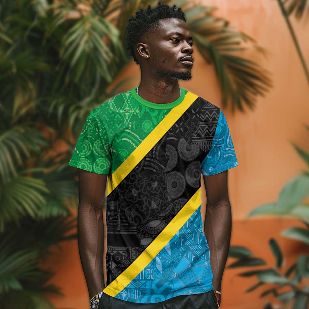 Tanzania 255 T shirt African Mix Pattern Flag Motif - African Pride