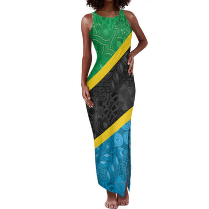 Tanzania 255 Tank Maxi Dress African Mix Pattern Flag Motif - African Pride