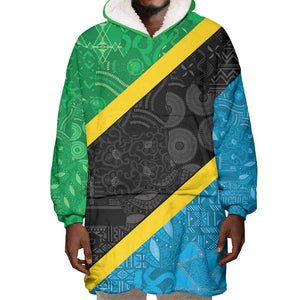 Tanzania 255 Wearable Blanket Hoodie African Mix Pattern Flag Motif - African Pride