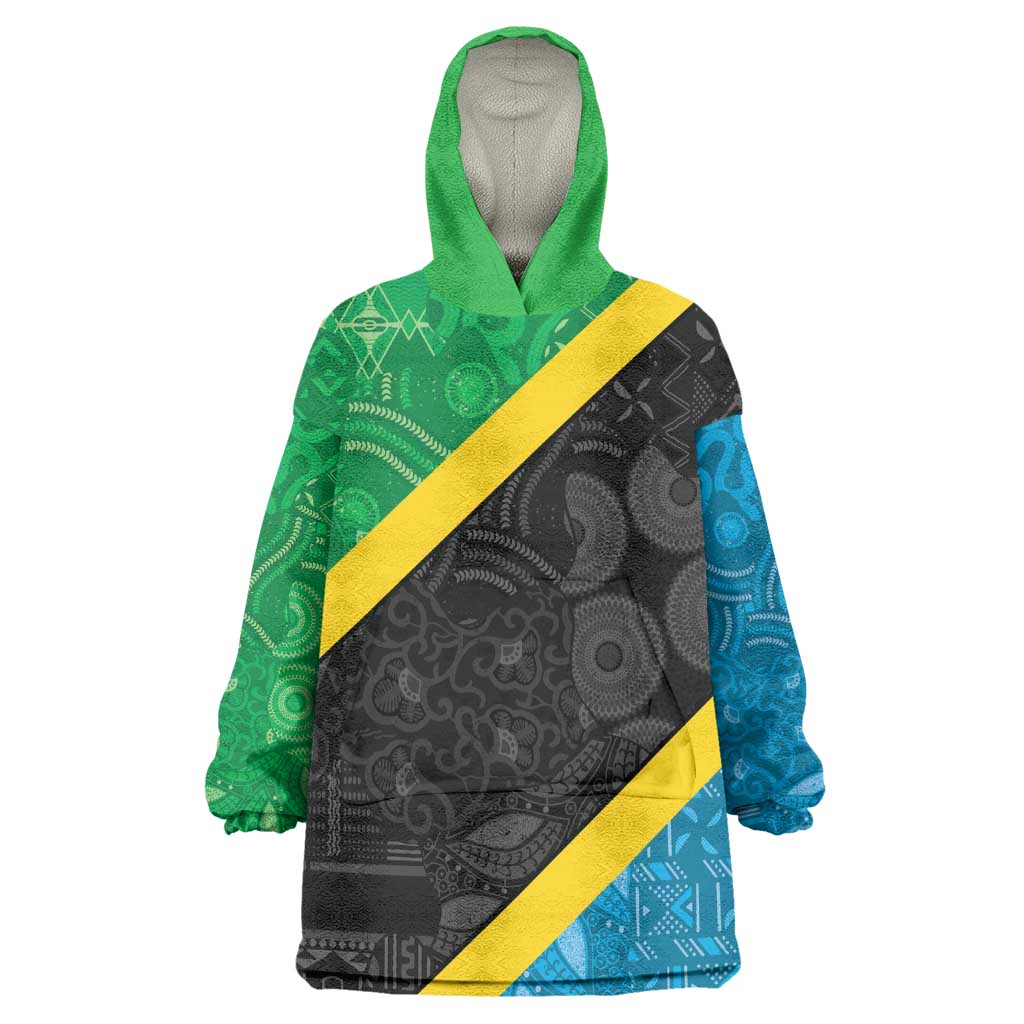 Tanzania 255 Wearable Blanket Hoodie African Mix Pattern Flag Motif - African Pride