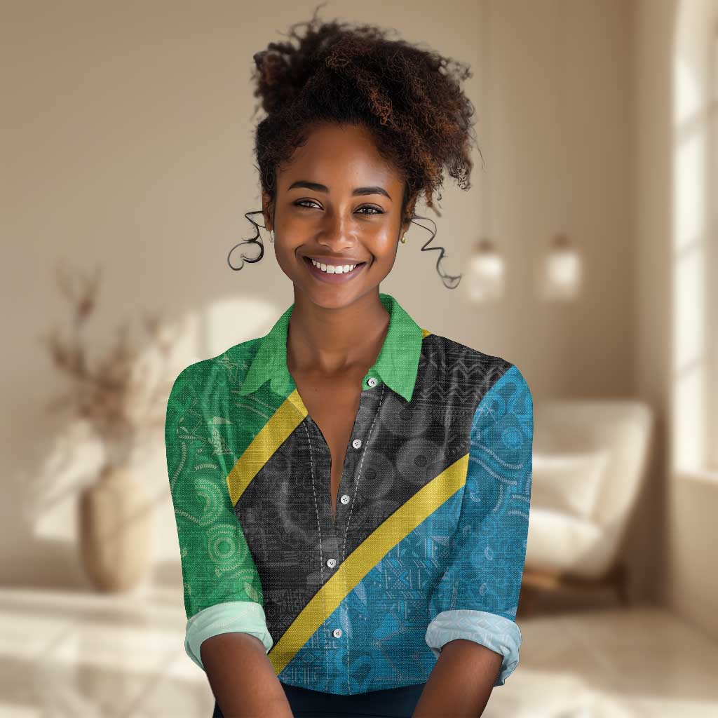 Tanzania 255 Women Casual Shirt African Mix Pattern Flag Motif - African Pride