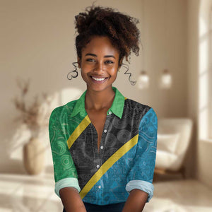 Tanzania 255 Women Casual Shirt African Mix Pattern Flag Motif - African Pride