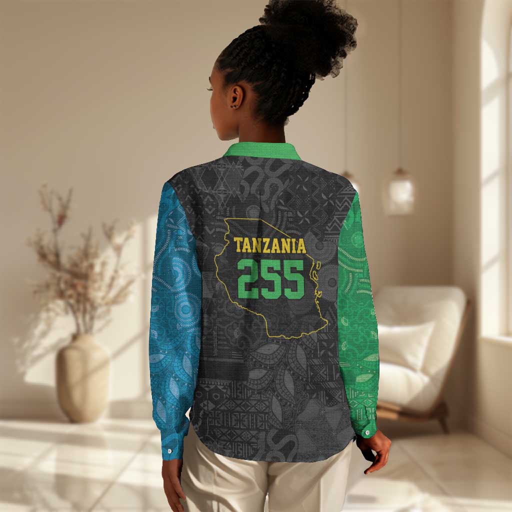 Tanzania 255 Women Casual Shirt African Mix Pattern Flag Motif - African Pride