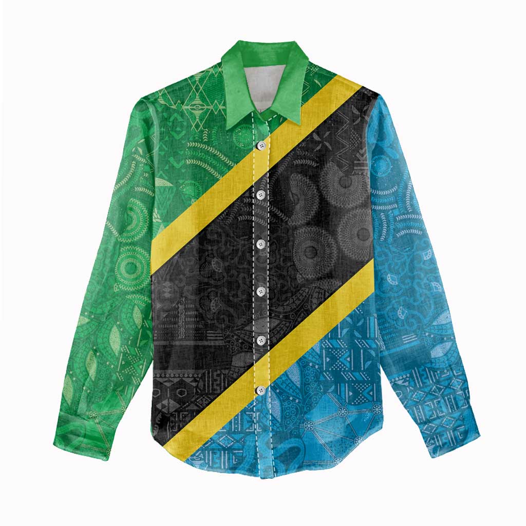 Tanzania 255 Women Casual Shirt African Mix Pattern Flag Motif - African Pride