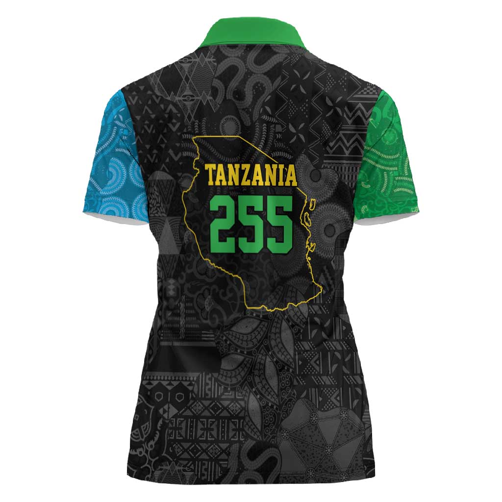 Tanzania 255 Women Polo Shirt African Mix Pattern Flag Motif - African Pride