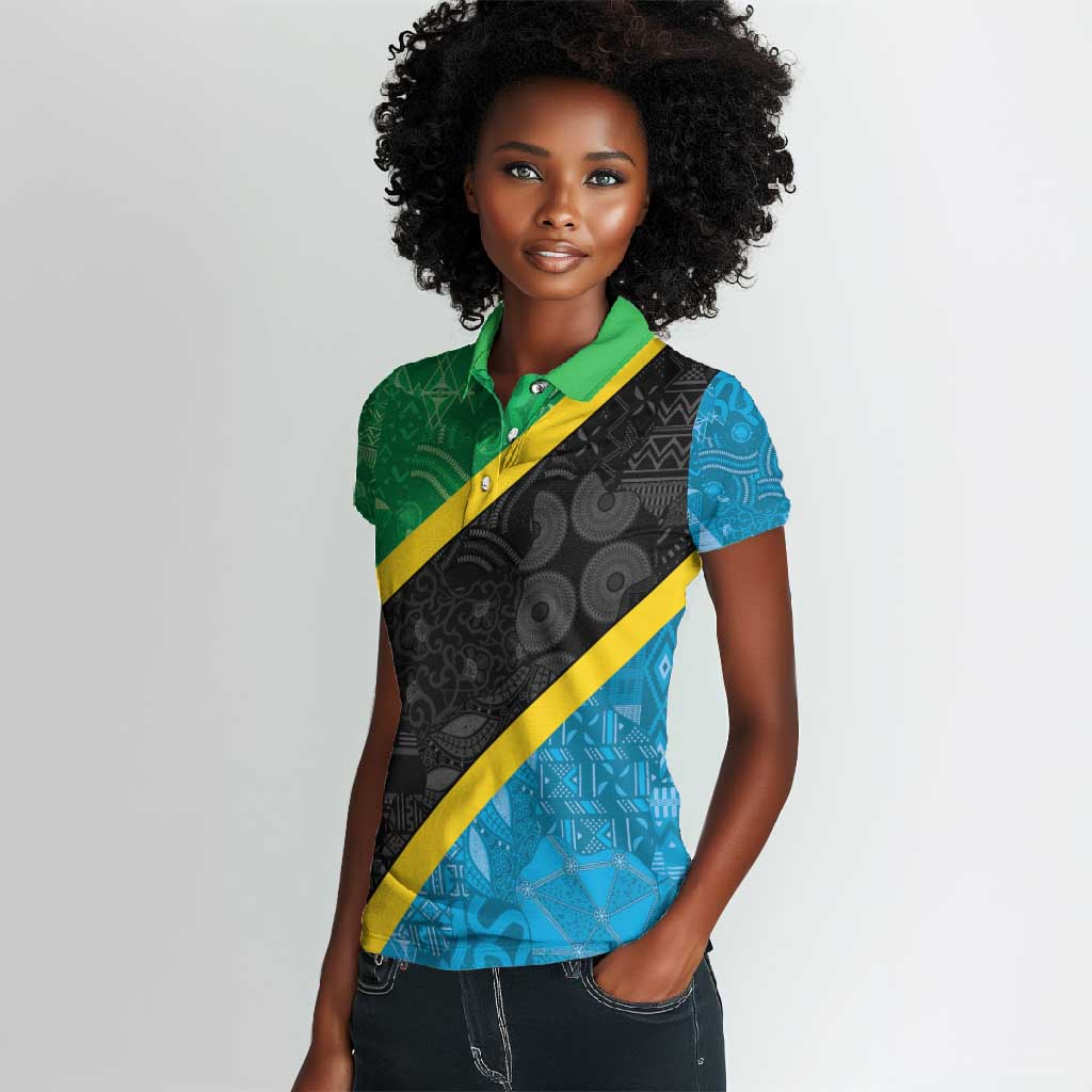 Tanzania 255 Women Polo Shirt African Mix Pattern Flag Motif - African Pride