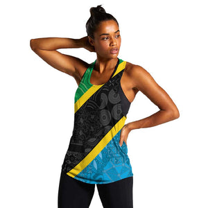 Tanzania 255 Women Racerback Tank African Mix Pattern Flag Motif - African Pride