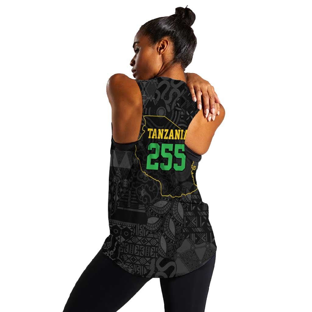 Tanzania 255 Women Racerback Tank African Mix Pattern Flag Motif - African Pride