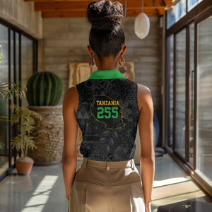 Tanzania 255 Women Sleeveless Polo Shirt African Mix Pattern Flag Motif - African Pride