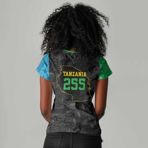 Tanzania 255 Women V-Neck T-Shirt African Mix Pattern Flag Motif - African Pride