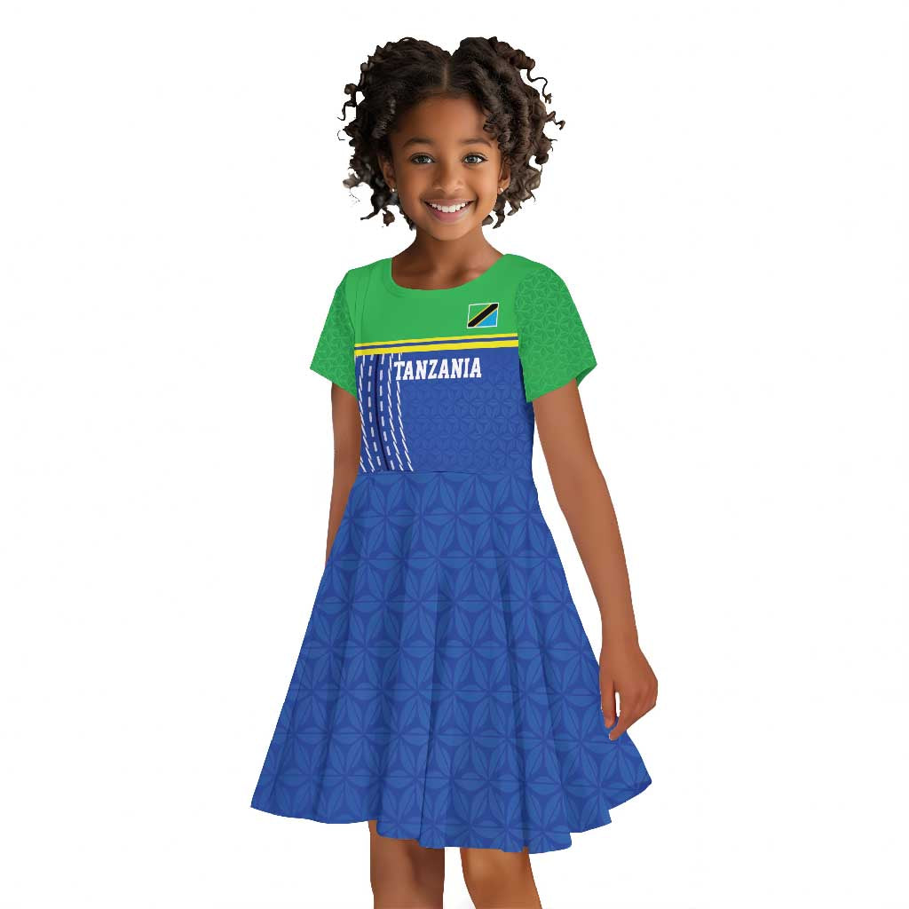 Custom Cicket African Tanzania Kid Short Sleeve Dress The Cows Tanzania Pattern - African Pride
