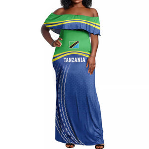 Custom Cicket African Tanzania Off Shoulder Maxi Dress The Cows Tanzania Pattern - African Pride
