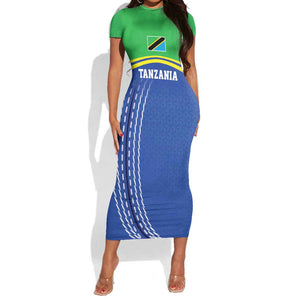 Custom Cicket African Tanzania Short Sleeve Bodycon Dress The Cows Tanzania Pattern - African Pride