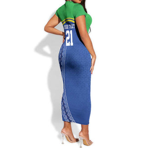 Custom Cicket African Tanzania Short Sleeve Bodycon Dress The Cows Tanzania Pattern - African Pride